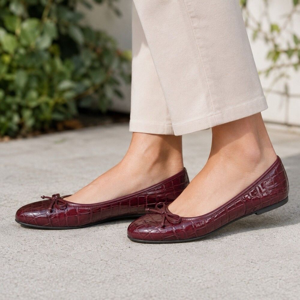 CHAPS Maiya Ballet Flats Burgundy Croc Print Bow Accent Women's size 6B Shoe